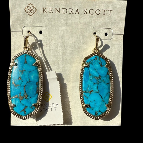 Kendra Scott Elle Gold Drop Earrings in Bronze Veined Turquoise Magnesite NWT - Picture 2 of 6